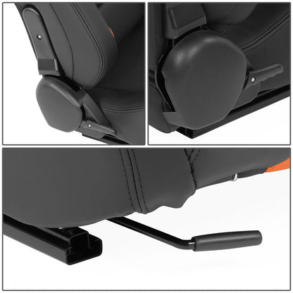ASIENTOS RACING BLACK RED PVC - WITH SINGLE ADJUSTOR & DOUBLE SLIDER- VEHICLES WITH AFTERMARKET SEAT BRACKET; CAN ACCOMODATE SEAT OVERALL DIMENSIONS