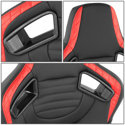 ASIENTOS RACING BLACK RED PVC - WITH SINGLE ADJUSTOR & DOUBLE SLIDER- VEHICLES WITH AFTERMARKET SEAT BRACKET; CAN ACCOMODATE SEAT OVERALL DIMENSIONS