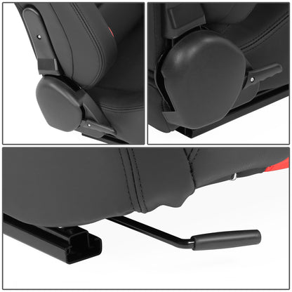 ASIENTOS RACING BLACK RED PVC - WITH SINGLE ADJUSTOR & DOUBLE SLIDER- VEHICLES WITH AFTERMARKET SEAT BRACKET; CAN ACCOMODATE SEAT OVERALL DIMENSIONS