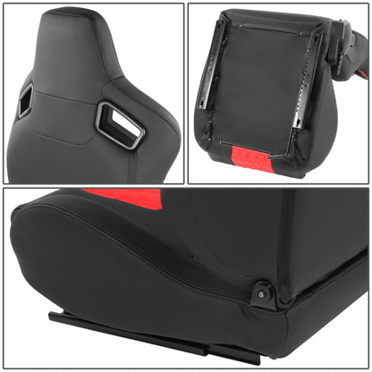 ASIENTOS RACING BLACK RED PVC - WITH SINGLE ADJUSTOR & DOUBLE SLIDER- VEHICLES WITH AFTERMARKET SEAT BRACKET; CAN ACCOMODATE SEAT OVERALL DIMENSIONS