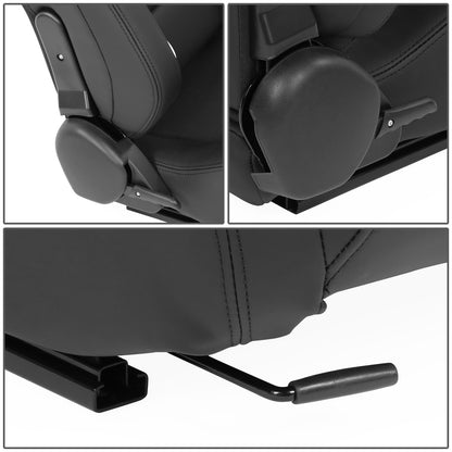 ASIENTOS RACING BLACK RED PVC - WITH SINGLE ADJUSTOR & DOUBLE SLIDER- VEHICLES WITH AFTERMARKET SEAT BRACKET; CAN ACCOMODATE SEAT OVERALL DIMENSIONS