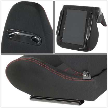 ASIENTOS RACING PINEAPPLE FABRIC*ALL IN BLACK + RED STITCHING (YOU CAN CHANGE THE COLOR)*STEEL SEAT FRAME & MEMORY FOAM*BLACK SAFETY BELT HOLES*WITH SINGLE ADJUSTOR & SINGLE SLIDER