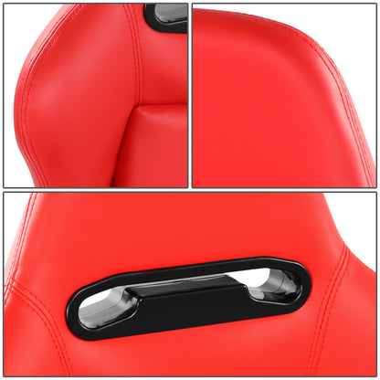 ASIENTOS RACING PVC*ALL IN BLACK + RED STITCHING (YOU CAN CHANGE THE COLOR)*STEEL SEAT FRAME & MEMORY FOAM*BLACK SAFETY BELT HOLES*WITH SINGLE ADJUSTOR & SINGLE SLIDER