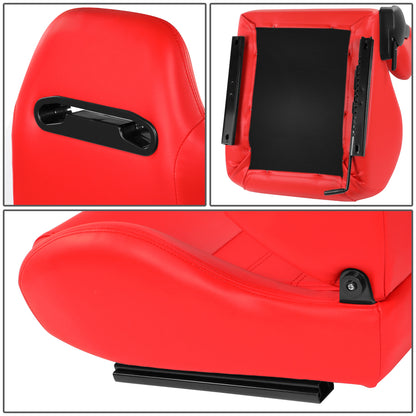 ASIENTOS RACING PVC*ALL IN BLACK + RED STITCHING (YOU CAN CHANGE THE COLOR)*STEEL SEAT FRAME & MEMORY FOAM*BLACK SAFETY BELT HOLES*WITH SINGLE ADJUSTOR & SINGLE SLIDER