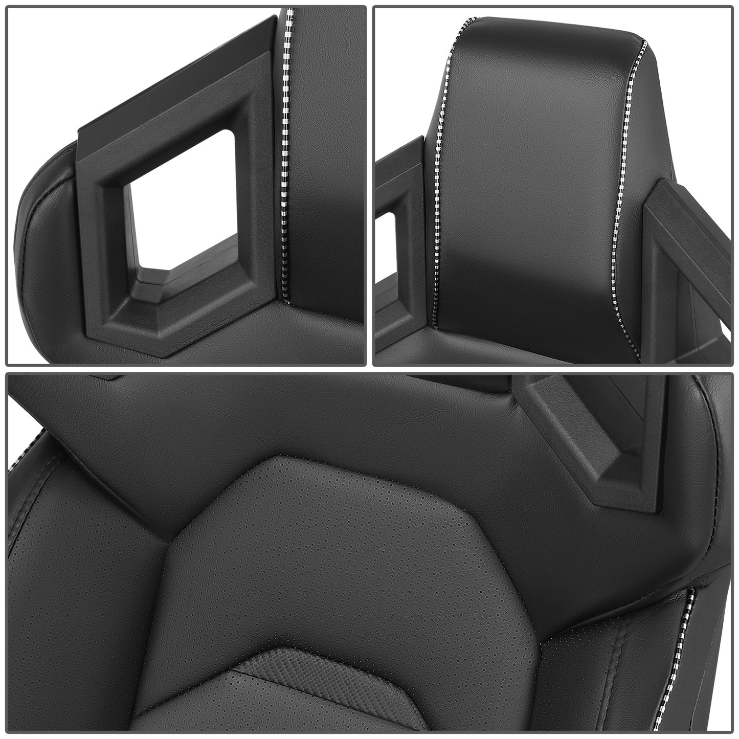 ASIENTOS RACING BLACK PVC + BLACK CARBON LOOKING LEATHER + LIGHT EDGE*STEEL SEAT FRAME & MEMORY FOAM*BLACK SAFETY BELT HOLES*WITH SINGLE ADJUSTOR & DOUBLE SLIDER