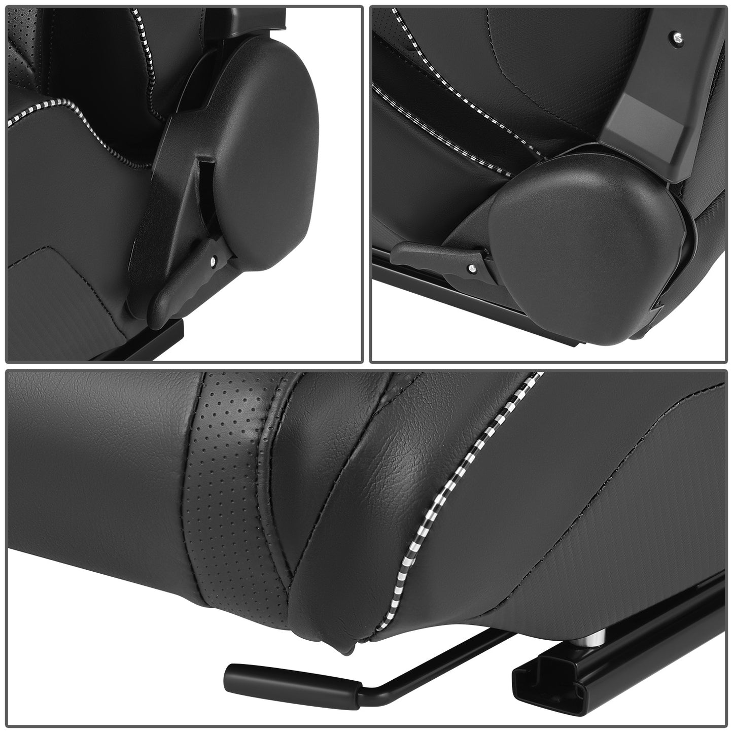 ASIENTOS RACING BLACK PVC + BLACK CARBON LOOKING LEATHER + LIGHT EDGE*STEEL SEAT FRAME & MEMORY FOAM*BLACK SAFETY BELT HOLES*WITH SINGLE ADJUSTOR & DOUBLE SLIDER