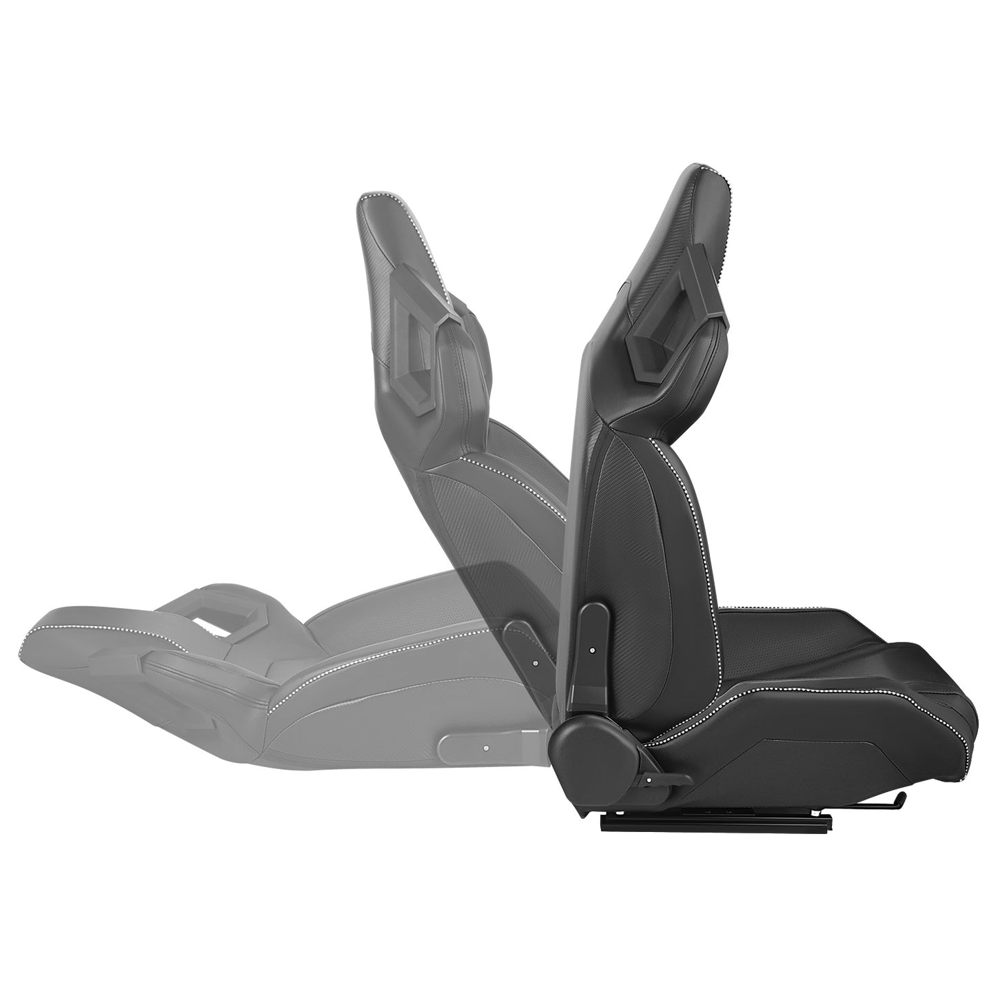 ASIENTOS RACING BLACK PVC + BLACK CARBON LOOKING LEATHER + LIGHT EDGE*STEEL SEAT FRAME & MEMORY FOAM*BLACK SAFETY BELT HOLES*WITH SINGLE ADJUSTOR & DOUBLE SLIDER