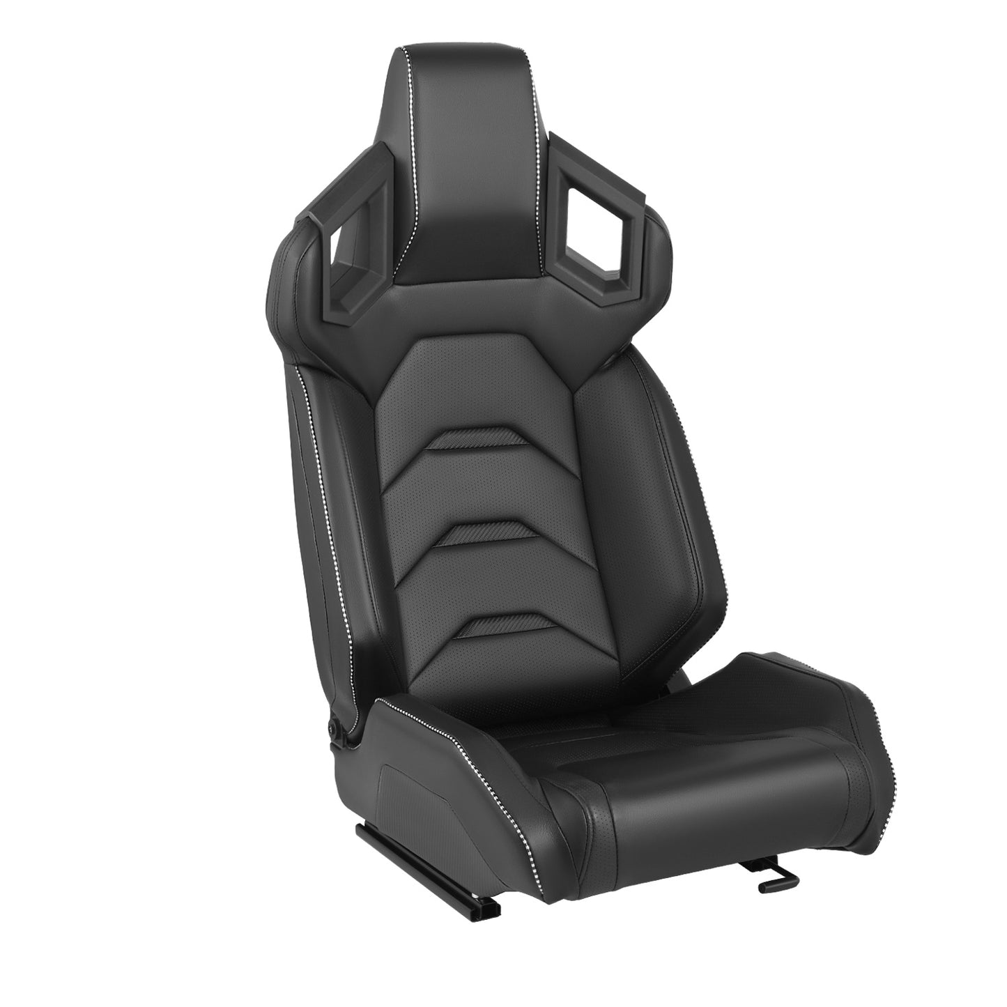 ASIENTOS RACING BLACK PVC + BLACK CARBON LOOKING LEATHER + LIGHT EDGE*STEEL SEAT FRAME & MEMORY FOAM*BLACK SAFETY BELT HOLES*WITH SINGLE ADJUSTOR & DOUBLE SLIDER