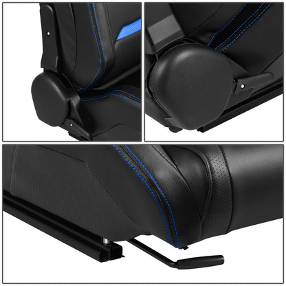 ASIENTOS RACING BLACK PVC + BLACK CARBON LOOKING LEATHER + LIGHT EDGE*STEEL SEAT FRAME & MEMORY FOAM*BLACK SAFETY BELT HOLES*WITH SINGLE ADJUSTOR & DOUBLE SLIDER