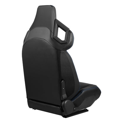 ASIENTOS RACING BLACK PVC + BLACK CARBON LOOKING LEATHER + LIGHT EDGE*STEEL SEAT FRAME & MEMORY FOAM*BLACK SAFETY BELT HOLES*WITH SINGLE ADJUSTOR & DOUBLE SLIDER