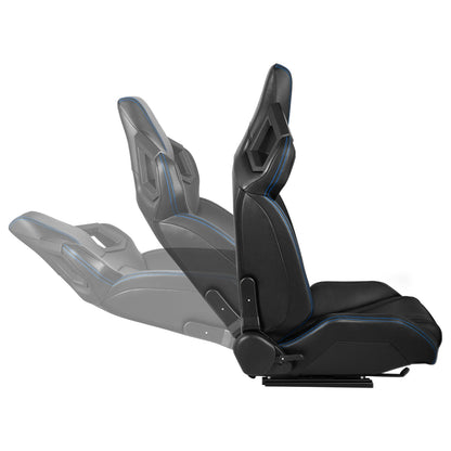 ASIENTOS RACING BLACK PVC + BLACK CARBON LOOKING LEATHER + LIGHT EDGE*STEEL SEAT FRAME & MEMORY FOAM*BLACK SAFETY BELT HOLES*WITH SINGLE ADJUSTOR & DOUBLE SLIDER