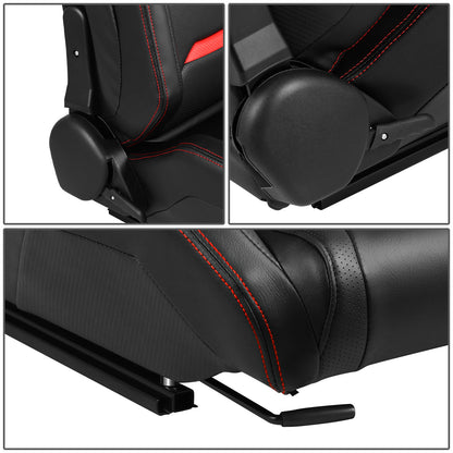 ASIENTOS RACING BLACK PVC + BLACK CARBON LOOKING LEATHER + LIGHT EDGE*STEEL SEAT FRAME & MEMORY FOAM*BLACK SAFETY BELT HOLES*WITH SINGLE ADJUSTOR & DOUBLE SLIDER