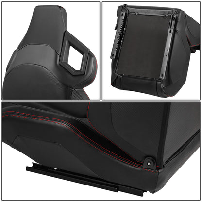 ASIENTOS RACING BLACK PVC + BLACK CARBON LOOKING LEATHER + LIGHT EDGE*STEEL SEAT FRAME & MEMORY FOAM*BLACK SAFETY BELT HOLES*WITH SINGLE ADJUSTOR & DOUBLE SLIDER