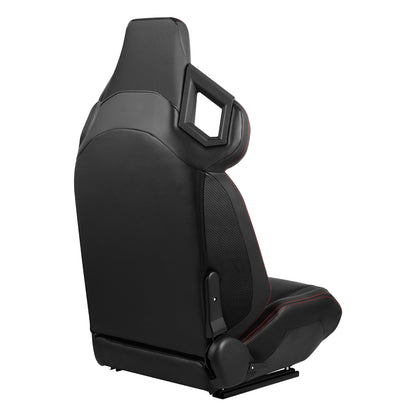 ASIENTOS RACING BLACK PVC + BLACK CARBON LOOKING LEATHER + LIGHT EDGE*STEEL SEAT FRAME & MEMORY FOAM*BLACK SAFETY BELT HOLES*WITH SINGLE ADJUSTOR & DOUBLE SLIDER