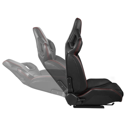 ASIENTOS RACING BLACK PVC + BLACK CARBON LOOKING LEATHER + LIGHT EDGE*STEEL SEAT FRAME & MEMORY FOAM*BLACK SAFETY BELT HOLES*WITH SINGLE ADJUSTOR & DOUBLE SLIDER