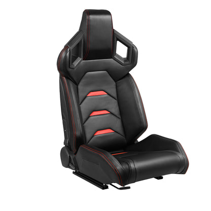 ASIENTOS RACING BLACK PVC + BLACK CARBON LOOKING LEATHER + LIGHT EDGE*STEEL SEAT FRAME & MEMORY FOAM*BLACK SAFETY BELT HOLES*WITH SINGLE ADJUSTOR & DOUBLE SLIDER