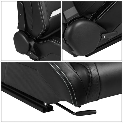 ASIENTOS RACING BLACK PVC + BLACK CARBON LOOKING LEATHER + LIGHT EDGE*STEEL SEAT FRAME & MEMORY FOAM*BLACK SAFETY BELT HOLES*WITH SINGLE ADJUSTOR & DOUBLE SLIDER