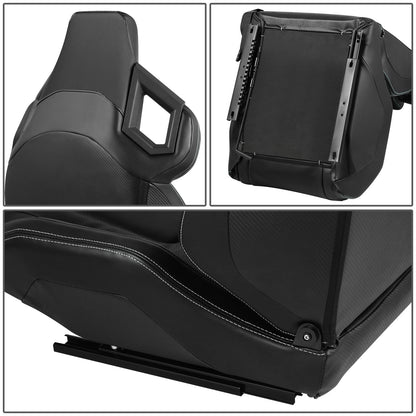 ASIENTOS RACING BLACK PVC + BLACK CARBON LOOKING LEATHER + LIGHT EDGE*STEEL SEAT FRAME & MEMORY FOAM*BLACK SAFETY BELT HOLES*WITH SINGLE ADJUSTOR & DOUBLE SLIDER