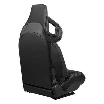 ASIENTOS RACING BLACK PVC + BLACK CARBON LOOKING LEATHER + LIGHT EDGE*STEEL SEAT FRAME & MEMORY FOAM*BLACK SAFETY BELT HOLES*WITH SINGLE ADJUSTOR & DOUBLE SLIDER