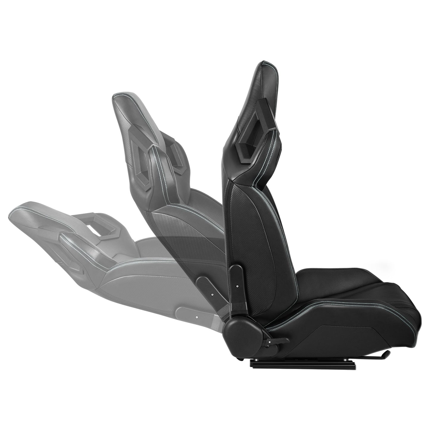 ASIENTOS RACING BLACK PVC + BLACK CARBON LOOKING LEATHER + LIGHT EDGE*STEEL SEAT FRAME & MEMORY FOAM*BLACK SAFETY BELT HOLES*WITH SINGLE ADJUSTOR & DOUBLE SLIDER