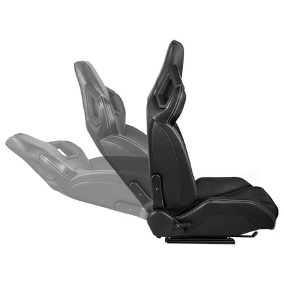 ASIENTOS RACING BLACK PVC + BLACK CARBON LOOKING LEATHER + LIGHT EDGE*STEEL SEAT FRAME & MEMORY FOAM*BLACK SAFETY BELT HOLES*WITH SINGLE ADJUSTOR & DOUBLE SLIDER