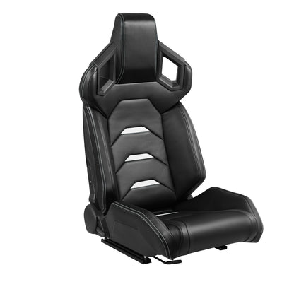 ASIENTOS RACING BLACK PVC + BLACK CARBON LOOKING LEATHER + LIGHT EDGE*STEEL SEAT FRAME & MEMORY FOAM*BLACK SAFETY BELT HOLES*WITH SINGLE ADJUSTOR & DOUBLE SLIDER