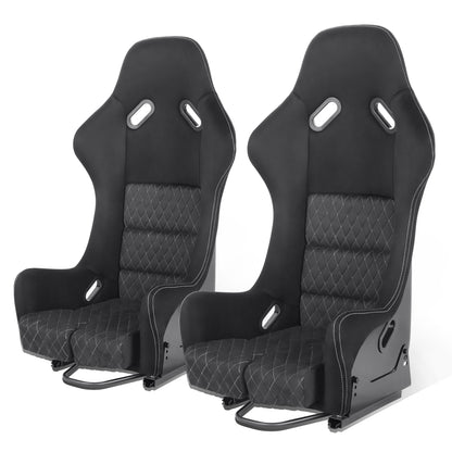 ASIENTOS RACING SUEDE*ALL IN BLACK + ORANGE STITCHING (YOU CAN CHANGE THE COLOR)*FIBERGLASS & MEMORY FOAM*BLACK SAFETY BELT HOLES*WITH DOUBLE SLIDER