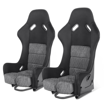 ASIENTOS RACING SUEDE*ALL IN BLACK + ORANGE STITCHING (YOU CAN CHANGE THE COLOR)*FIBERGLASS & MEMORY FOAM*BLACK SAFETY BELT HOLES*WITH DOUBLE SLIDER