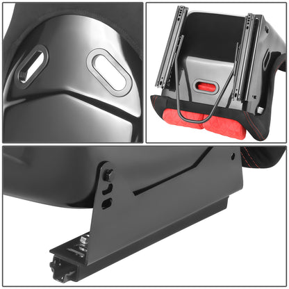 ASIENTOS RACING SUEDE*ALL IN BLACK + ORANGE STITCHING (YOU CAN CHANGE THE COLOR)*FIBERGLASS & MEMORY FOAM*BLACK SAFETY BELT HOLES*WITH DOUBLE SLIDER