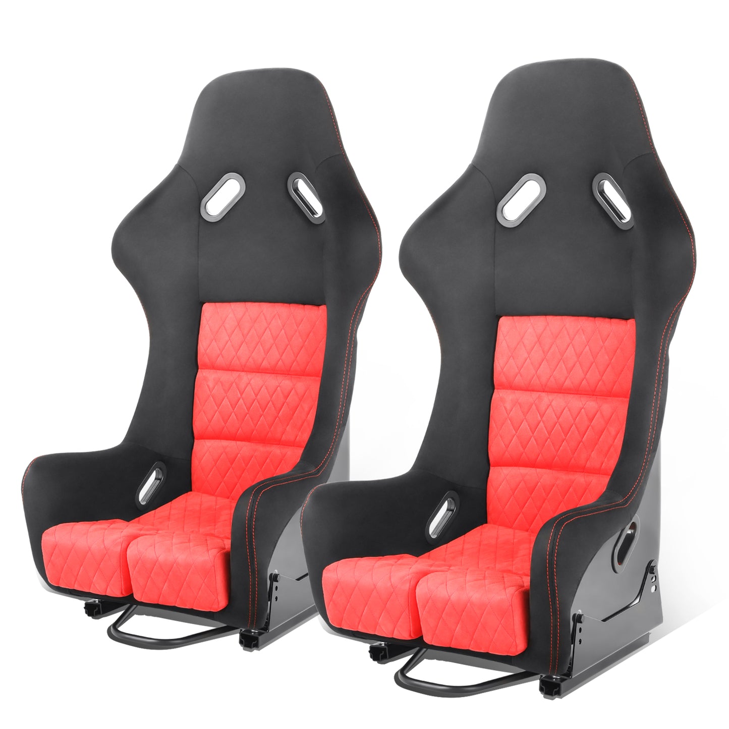 ASIENTOS RACING SUEDE*ALL IN BLACK + ORANGE STITCHING (YOU CAN CHANGE THE COLOR)*FIBERGLASS & MEMORY FOAM*BLACK SAFETY BELT HOLES*WITH DOUBLE SLIDER