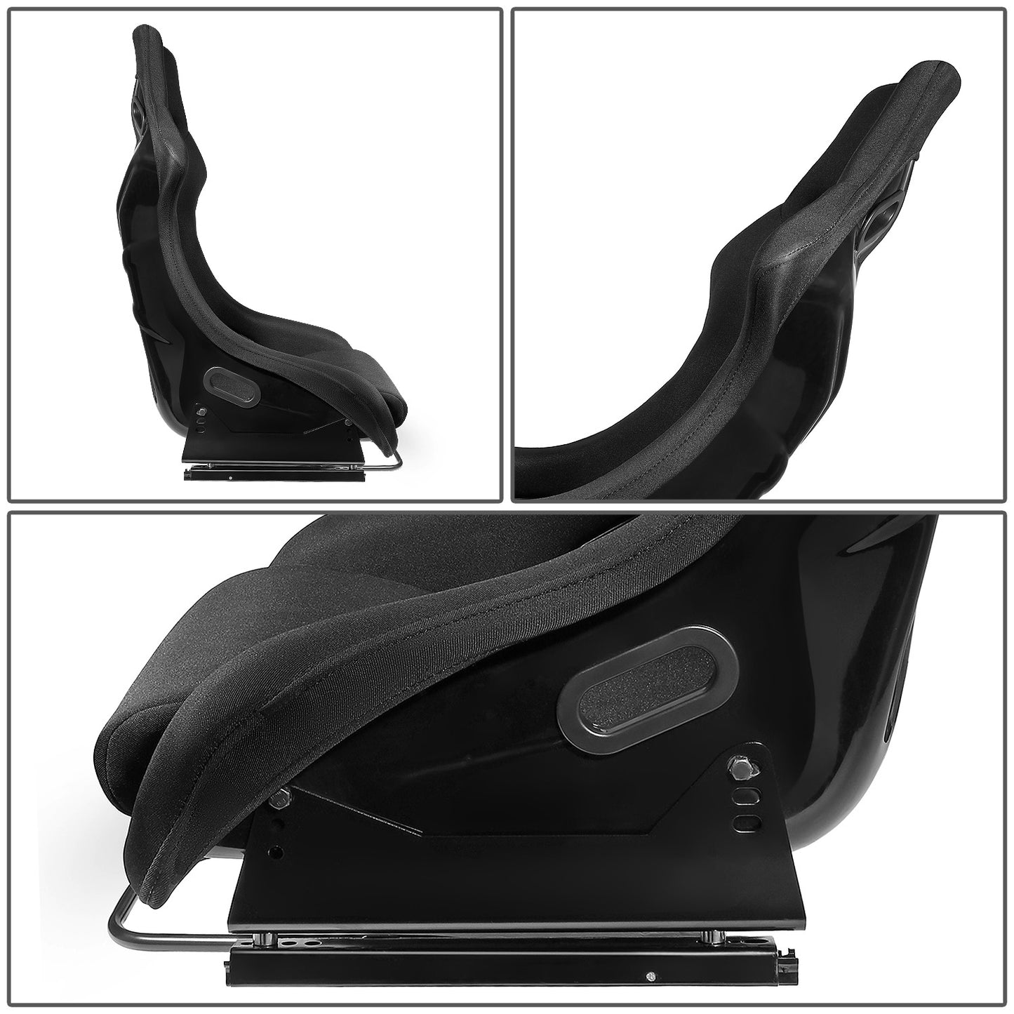 ASIENTOS RACING BUCKET - FABRIC - FIBERGLASS FRAME - W/ SLIDER - BLACK