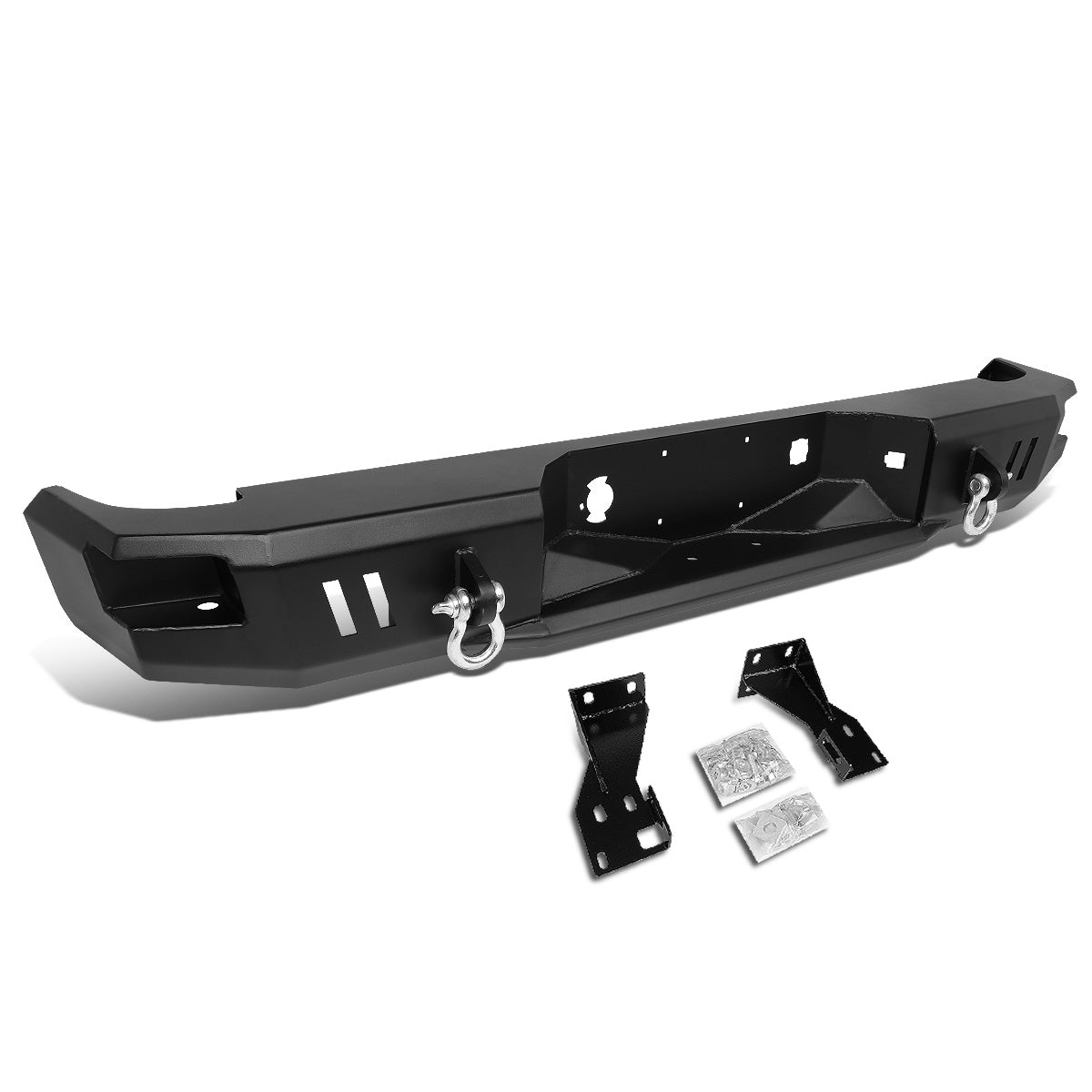 DEFENSA TRASERA OFF ROAD 07-13 CHEVY SILVERADO 1500, GMC SIERRA 1500 - W/ D-RING SHACKLES - FITS MODELS WITHOUT REAR SENSORS - BLACK