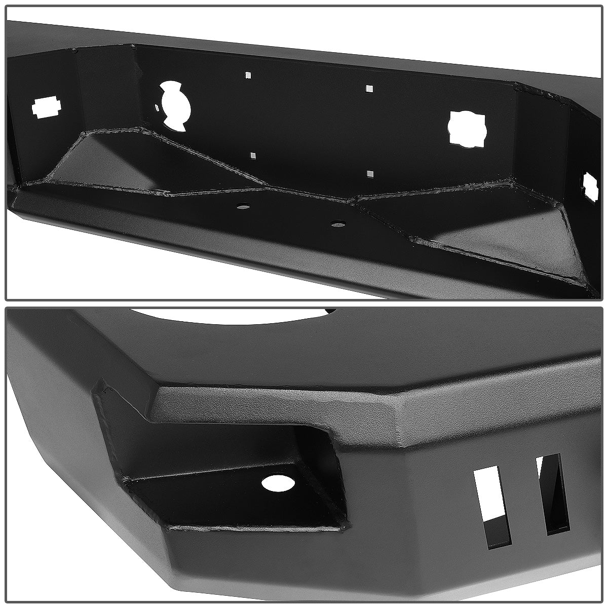 DEFENSA TRASERA OFF ROAD 07-13 CHEVY SILVERADO 1500, GMC SIERRA 1500 - W/ D-RING SHACKLES - FITS MODELS WITHOUT REAR SENSORS - BLACK