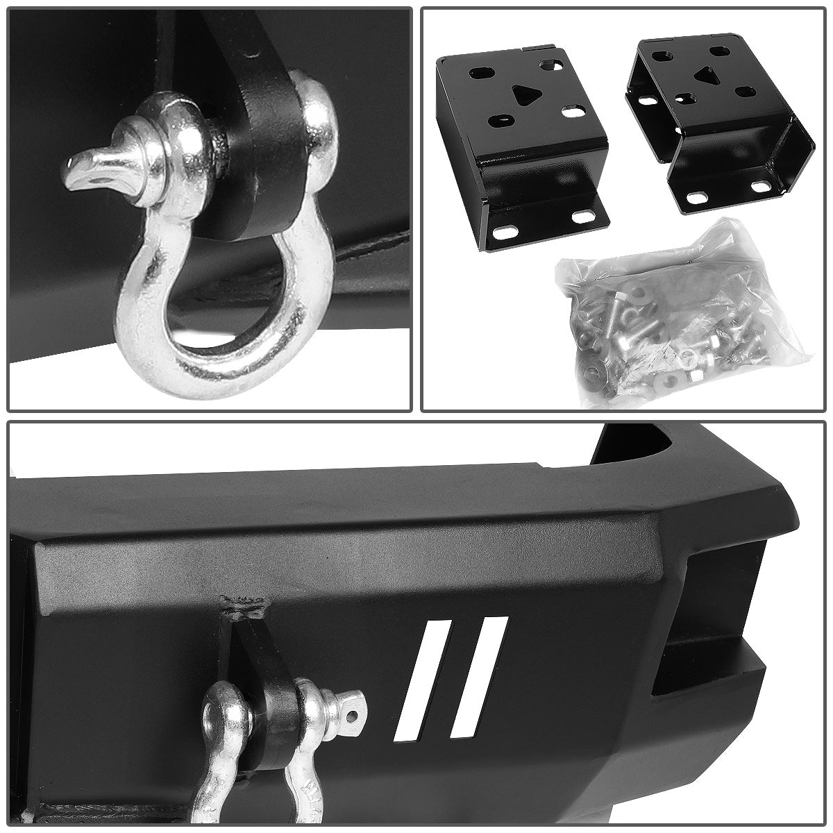 DEFENSA TRASERA OFF ROAD 09-18 DODGE RAM 1500 / 10-18 DODGE RAM 2500, 3500 - W/ D-RING SHACKLES - FITS MODELS WITHOUT REAR SENSORS - BLACK