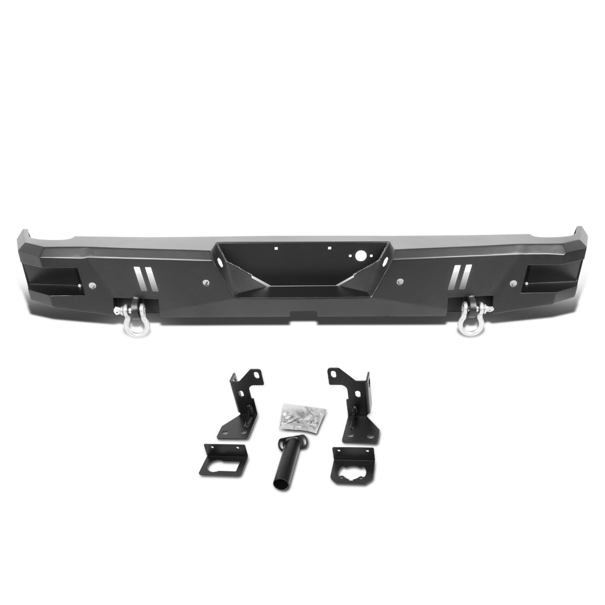 DEFENSA TRASERA OFF ROAD 14-18 CHEVY SILVERADO 1500, GMC SIERRA 1500 - W/ D-RING SHACKLES - BLACK