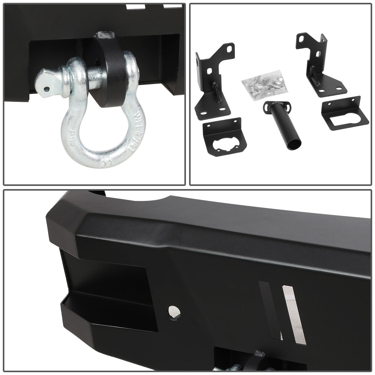 DEFENSA TRASERA OFF ROAD 14-18 CHEVY SILVERADO 1500, GMC SIERRA 1500 - W/ D-RING SHACKLES - BLACK