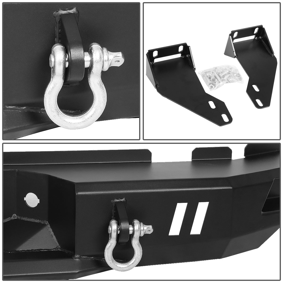 DEFENSA TRASERA OFF ROAD 99-16 FORD F-250, F-350 SUPER DUTY - W/ D-RING SHACKLES - BLACK