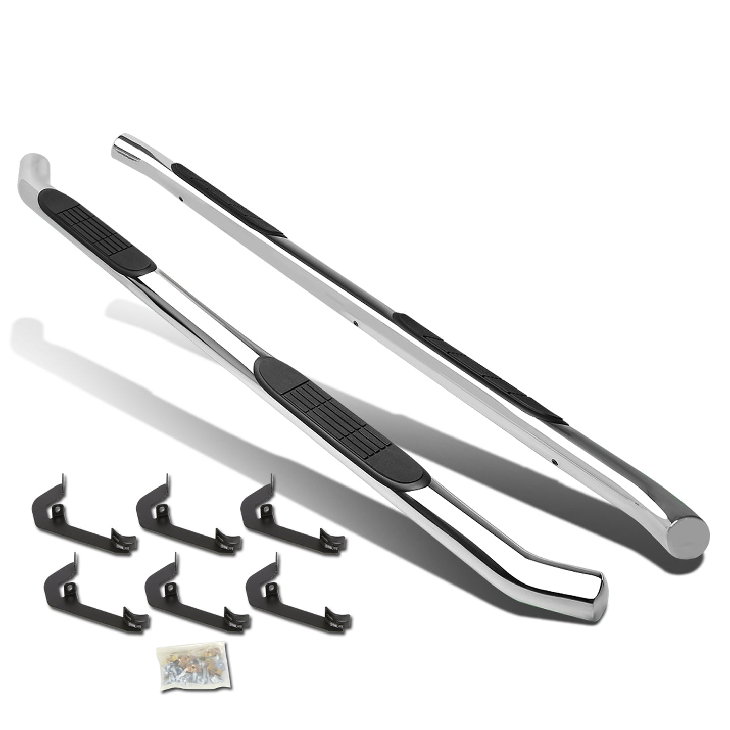 ESTRIBOS 3" - ROUND - 45 DEG - 07-16 CHEVY SILVERADO / GMC SIERRA HD - CREW CAB - SILVER