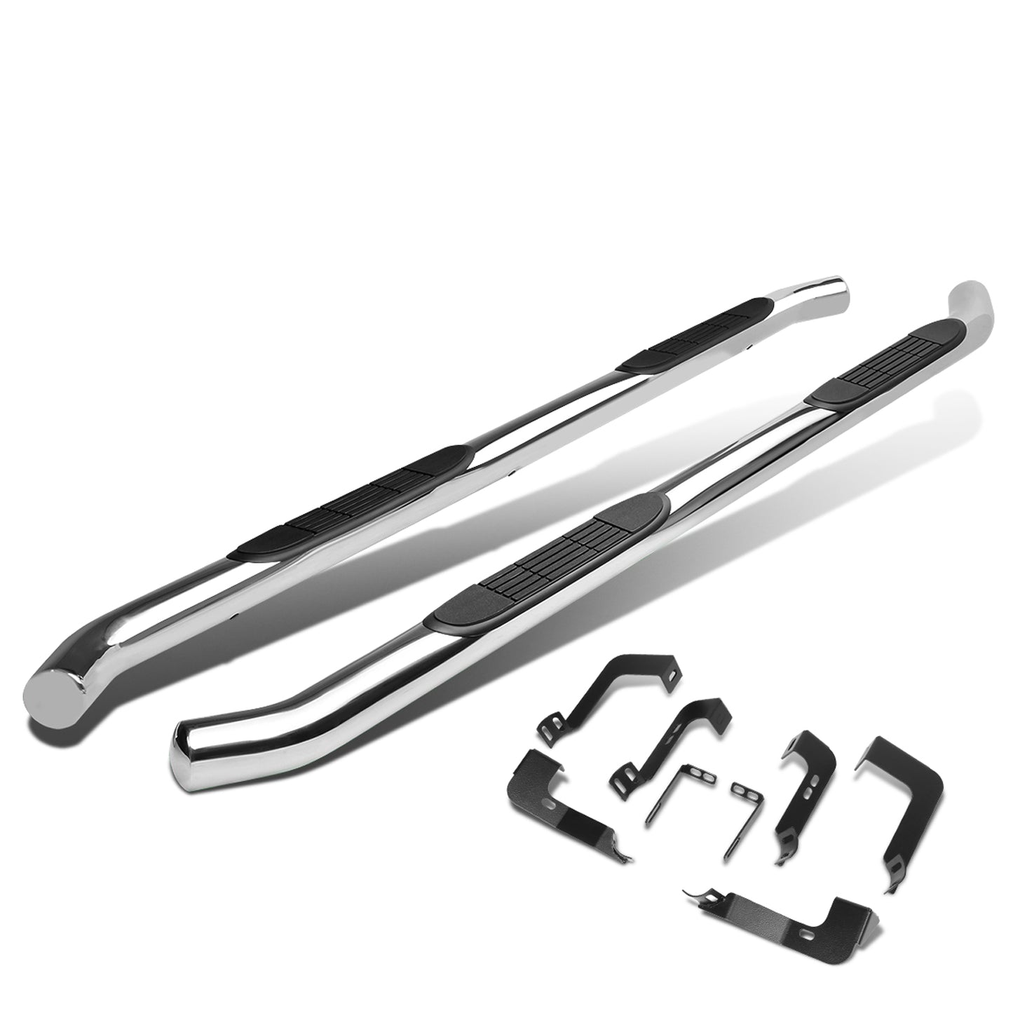 ESTRIBOS 3" - ROUND - 90 DEG - 99-15 CHEVY SILVERADO CREW CAB - SILVER