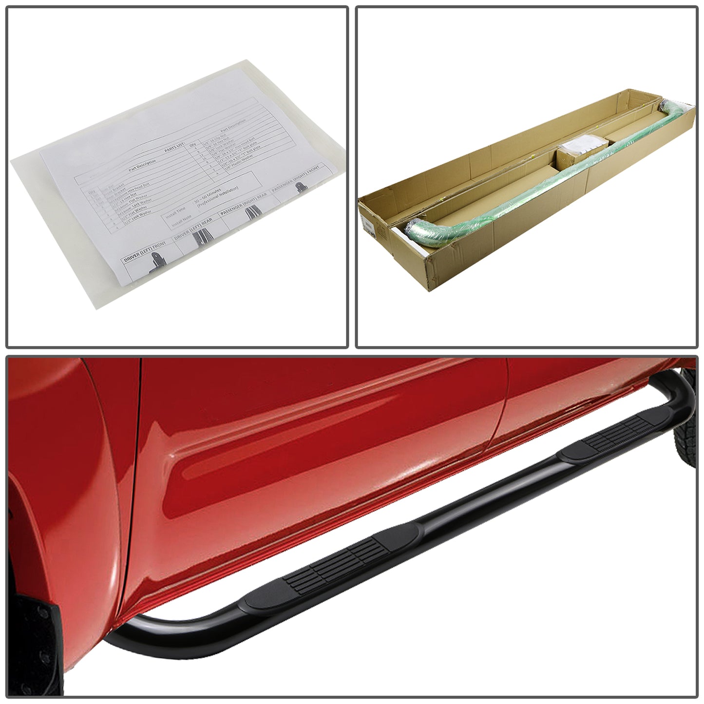 ESTRIBOS 3" - ROUND - 90 DEG - 00-17 GMC SIERRA / 00-17 CHEVY SILVERADO - CREW CAB - BLACK