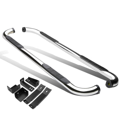ESTRIBOS 3" - ROUND - 90 DEG - 00-17 GMC SIERRA / 00-17 CHEVY SILVERADO - CREW CAB - SILVER