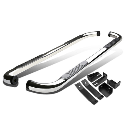 ESTRIBOS 3" - ROUND - 90 DEG - 00-17 GMC SIERRA / 00-17 CHEVY SILVERADO - CREW CAB - SILVER
