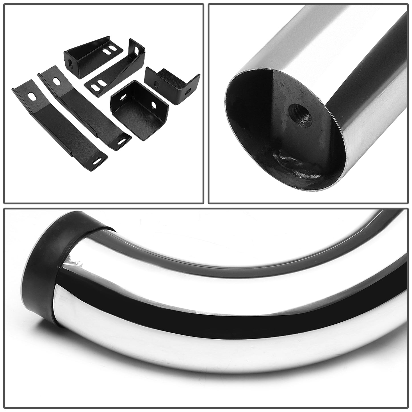 ESTRIBOS 3" - ROUND - 90 DEG - 00-17 GMC SIERRA / 00-17 CHEVY SILVERADO - CREW CAB - SILVER
