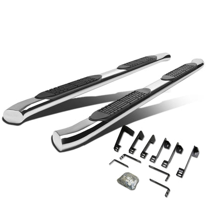 ESTRIBOS 4" - OVAL - 45 DEG - 99-16 CHEVY SILVERADO 1500, 2500, 3500 - EXTENDED CAB - SILVER