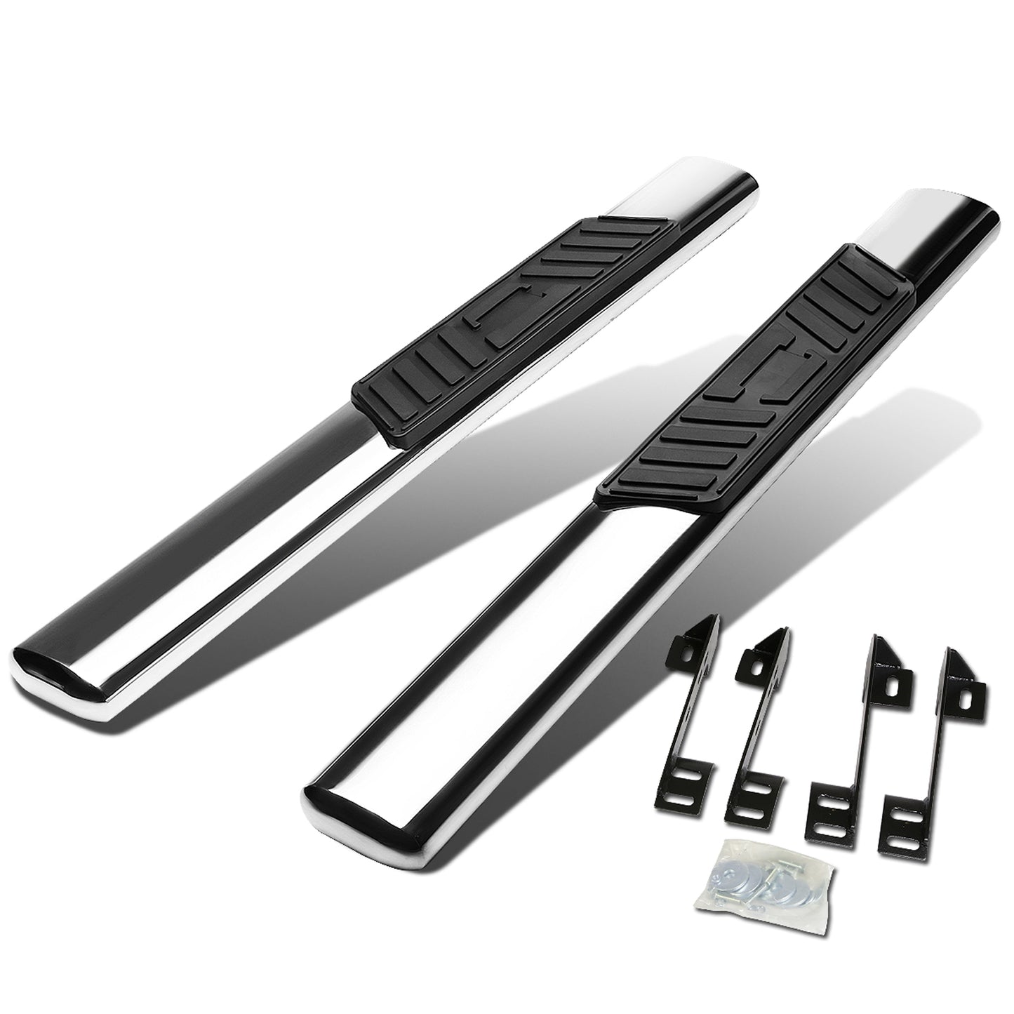 ESTRIBOS 5" - OVAL - STRAIGHT - 99-16 CHEVY SILVERADO 1500, 2500, 3500, GMC SIERRA 1500, 2500, 3500 - REGULAR CAB - SILVER