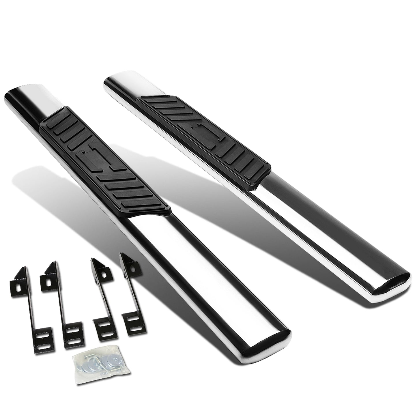 ESTRIBOS 5" - OVAL - STRAIGHT - 99-16 CHEVY SILVERADO 1500, 2500, 3500, GMC SIERRA 1500, 2500, 3500 - REGULAR CAB - SILVER