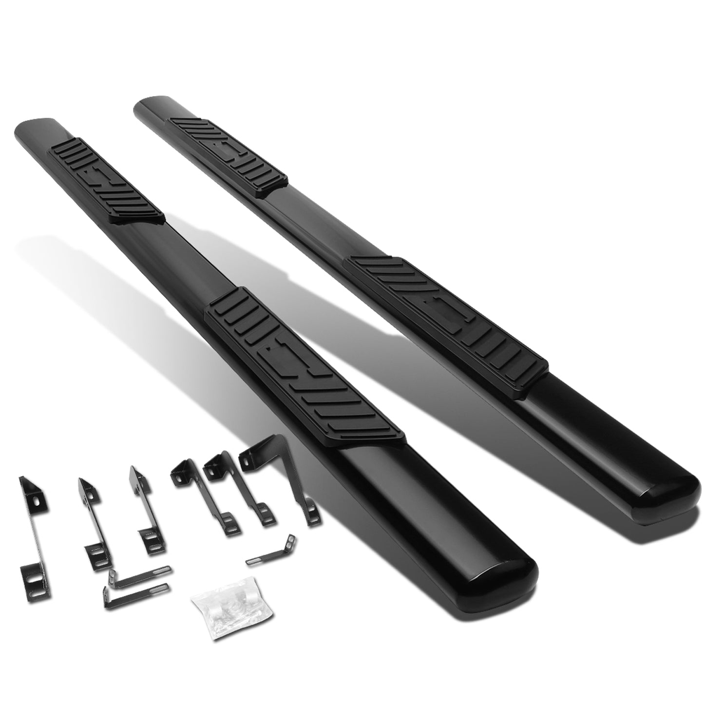 ESTRIBOS 5" - OVAL - STRAIGHT - 99-16 CHEVY SILVERADO 1500, 2500, 3500, GMC SIERRA 1500, 2500, 3500 - EXTENDED CAB - BLACK