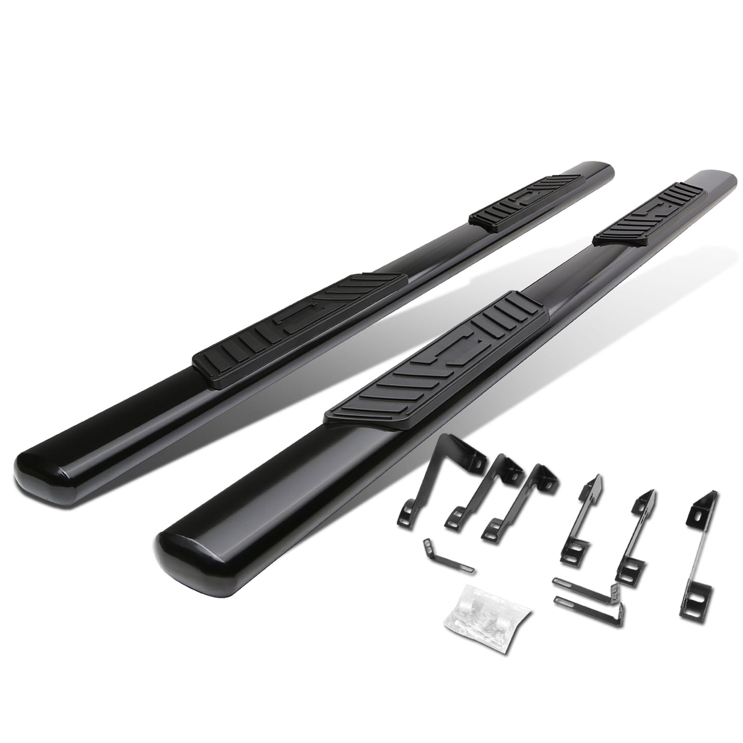 ESTRIBOS 5" - OVAL - STRAIGHT - 99-16 CHEVY SILVERADO 1500, 2500, 3500, GMC SIERRA 1500, 2500, 3500 - EXTENDED CAB - BLACK