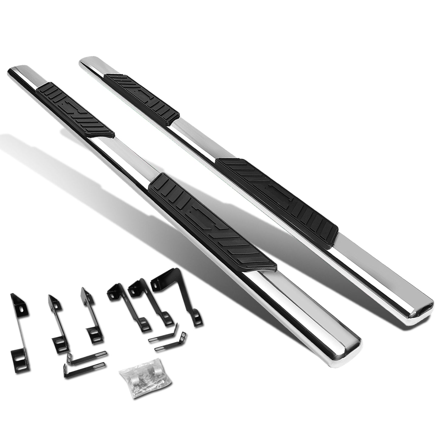 ESTRIBOS 5" - OVAL - STRAIGHT - 99-16 CHEVY SILVERADO 1500, 2500, 3500, GMC SIERRA 1500, 2500, 3500 - EXTENDED CAB - SILVER