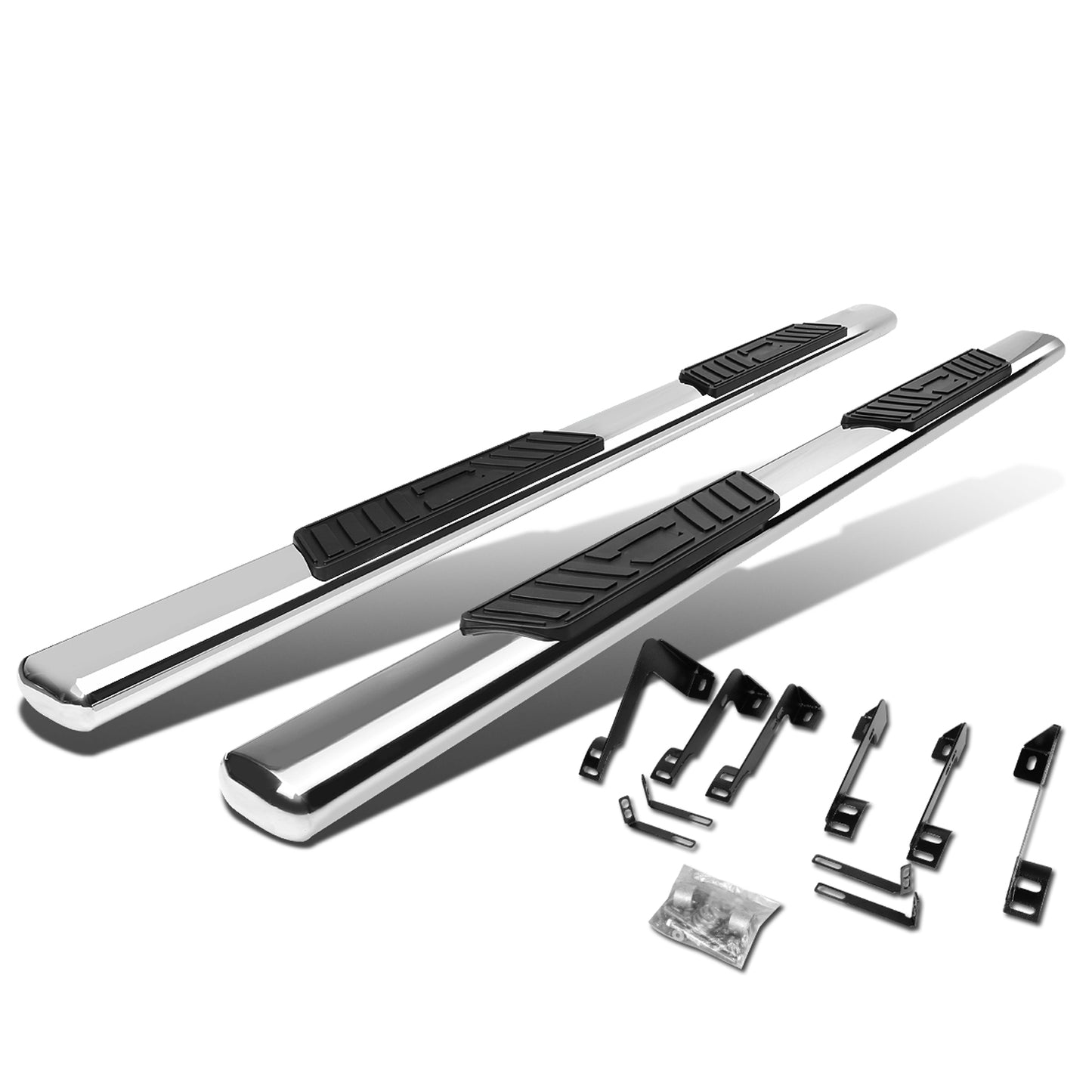 ESTRIBOS 5" - OVAL - STRAIGHT - 99-16 CHEVY SILVERADO 1500, 2500, 3500, GMC SIERRA 1500, 2500, 3500 - EXTENDED CAB - SILVER